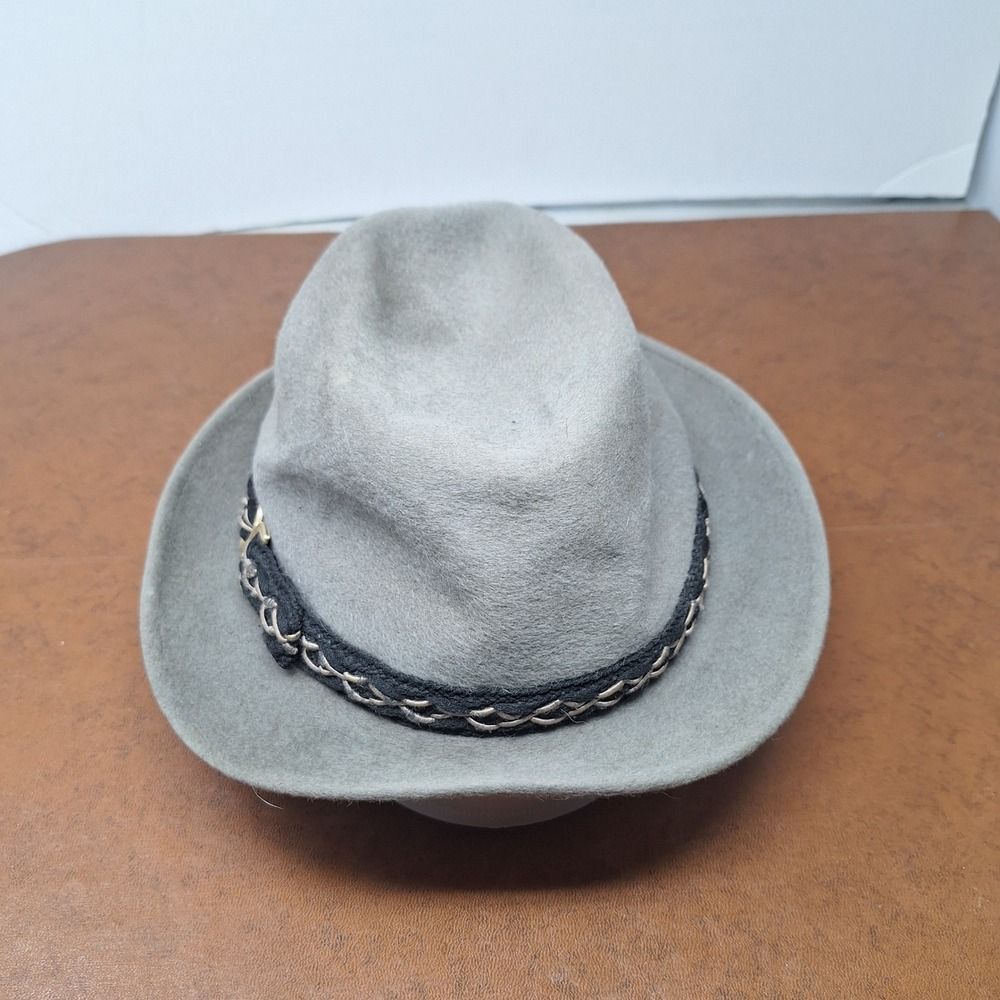 Stetson Hat Womens Grey Felt Fedora Hat Band Buckle Style